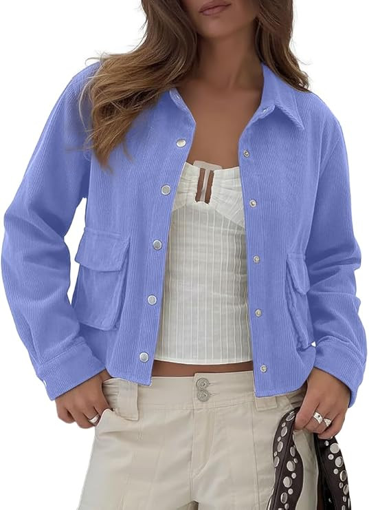 Beaully Womens Corduroy Cropped Shacket Jacket Short Button Down Long Sleeve 2026 Spring Outwear ... | Amazon (US)