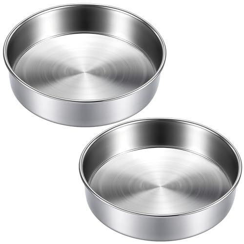 BAKEWAY 8 inch Cake Pans, Round Baking Layer Cake Pan Set of 2, Stainless Steel Mirror Finish & Dishwasher Safe for Birthday, Party, Wedding | Amazon (US)