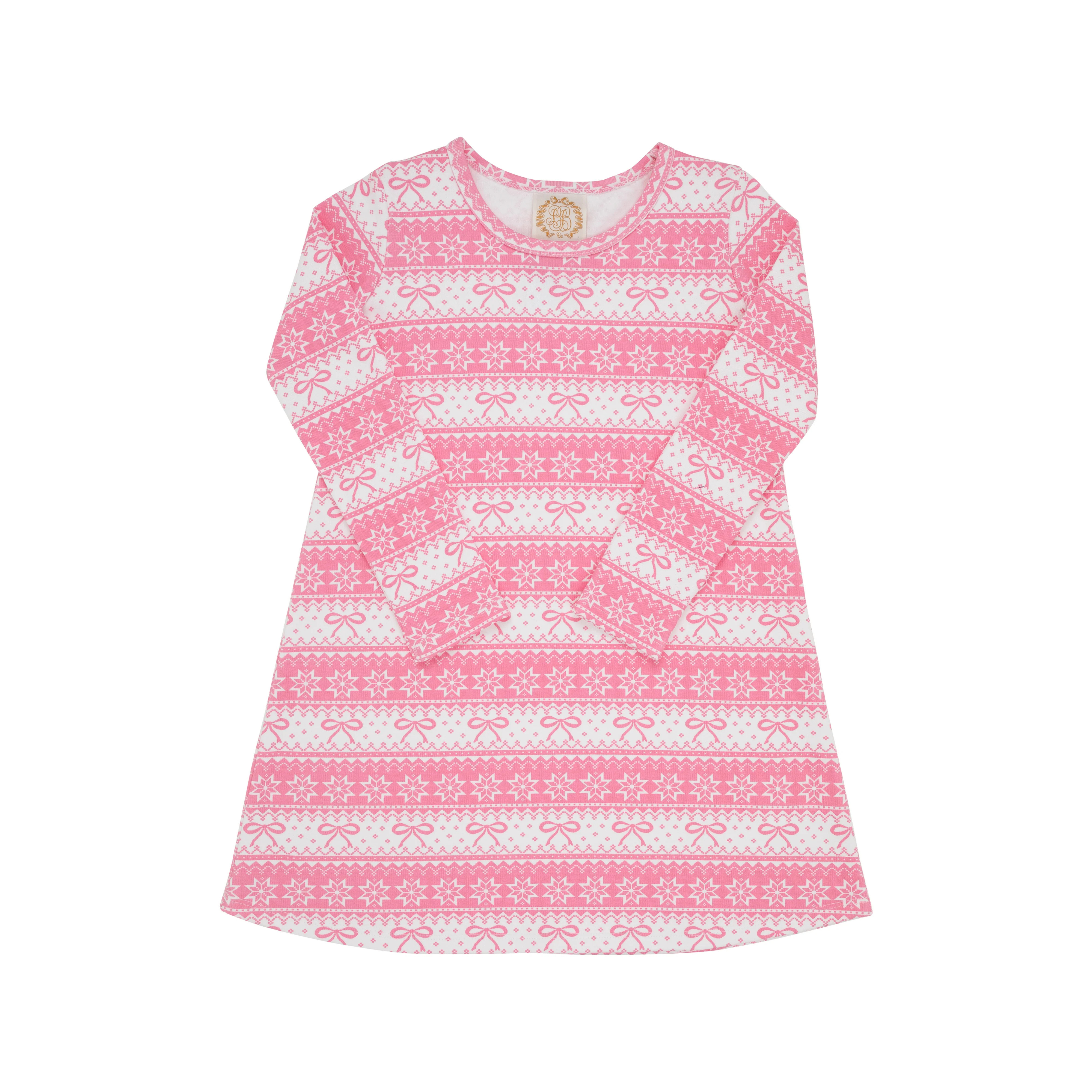 Long Sleeve Polly Play Dress - Frosty Fairisle (Pink) | The Beaufort Bonnet Company