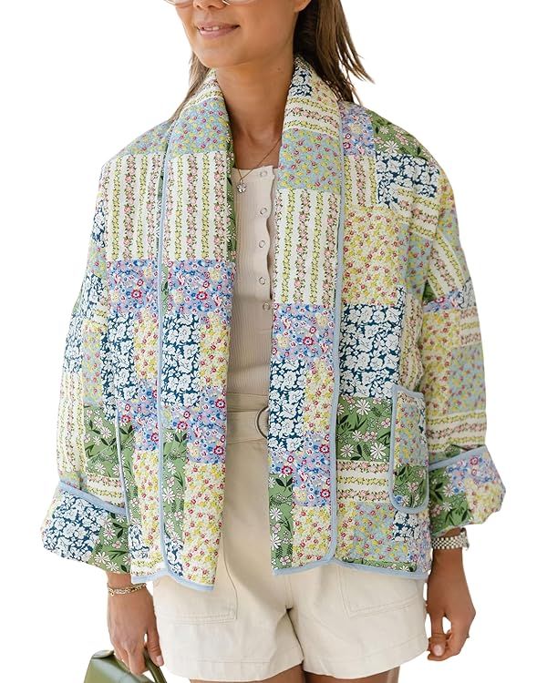 Omoone Women's Cropped Floral Quilted Jacket Cardigan Printed Lightweight Open Front Padded Puffe... | Amazon (US)