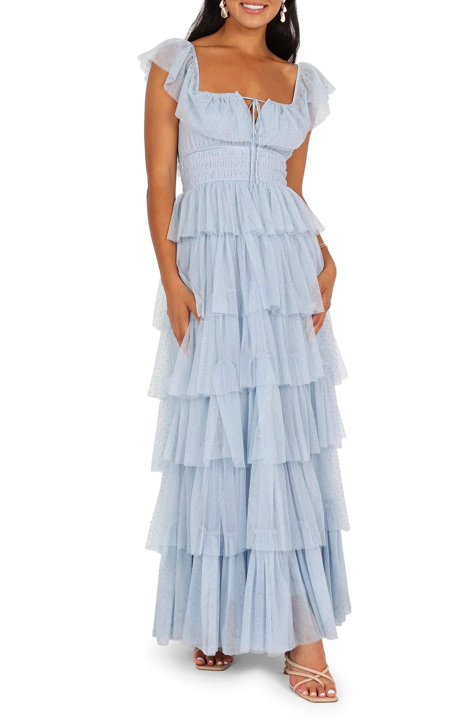 Belle Swiss Dot Tulle Tiered Maxi Dress | Nordstrom