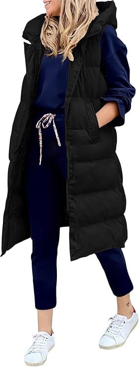 LEANI Womens Long Puffer Vest Full-Zip Hooded Sleeveless Down Jacket Coats with Pockets | Amazon (CA)