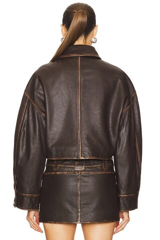 Cropped Leather Patch Pocket Jacket in Brown | Revolve Clothing (Global)