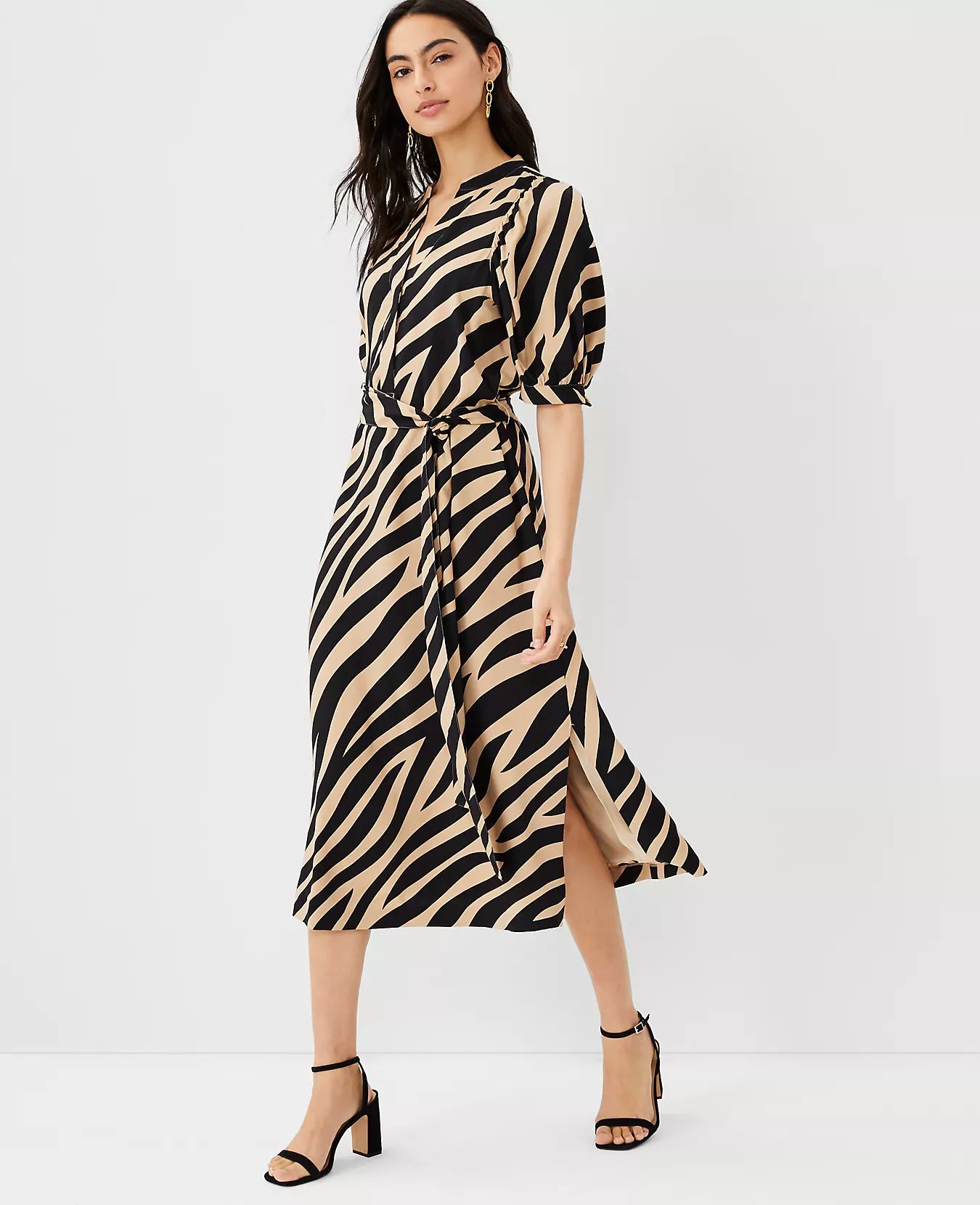 Petite Zebra Stripe Belted Shirtdress | Ann Taylor (US)