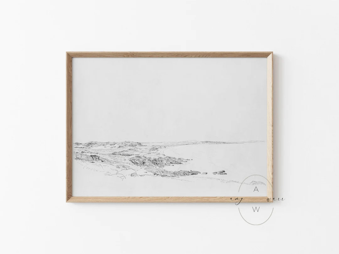 Modern Coastal Print, Black and White Beach Line Art, Summer Vintage Landscape Drawing, Beach Hou... | Etsy (US)