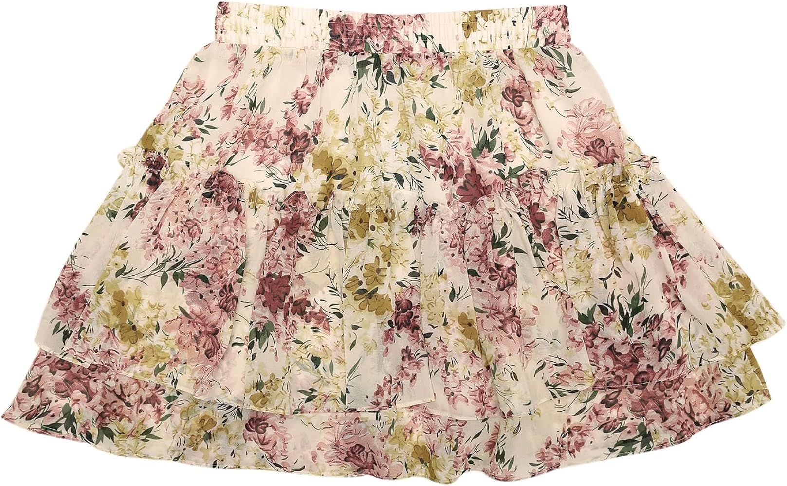 Allegra K Women's 2023 Floral Tiered Ruffle Skirts Cute Summer Flowy Chiffon Mini Skirt | Amazon (US)