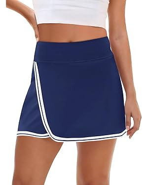 Fisoew Womens Golf Tennis Running Skorts Striped Elastic Waist Skirts Quick Dry Workout Athletic ... | Amazon (US)