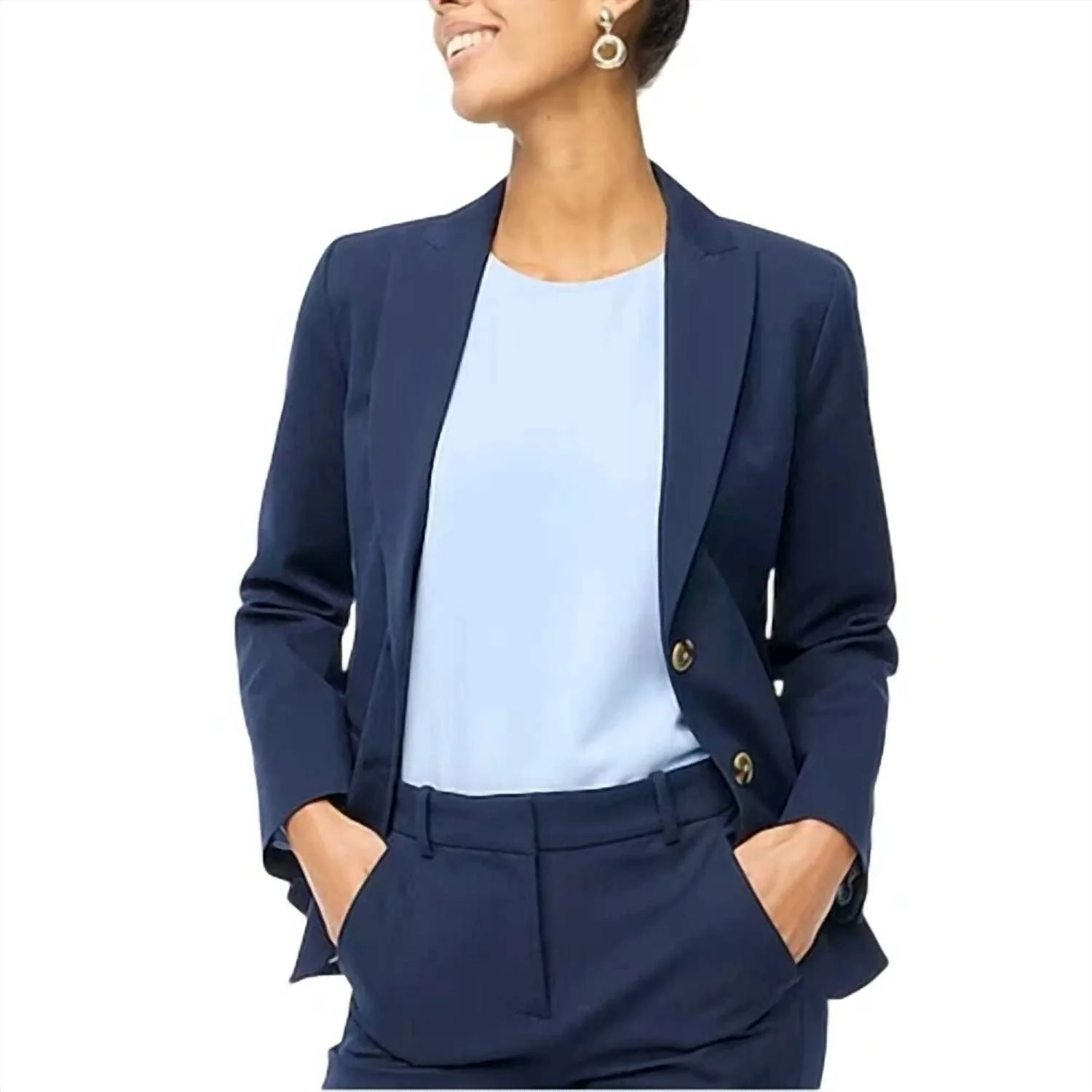 Cotton-Blend Two-Button Blazer In Navy | Shop Simon
