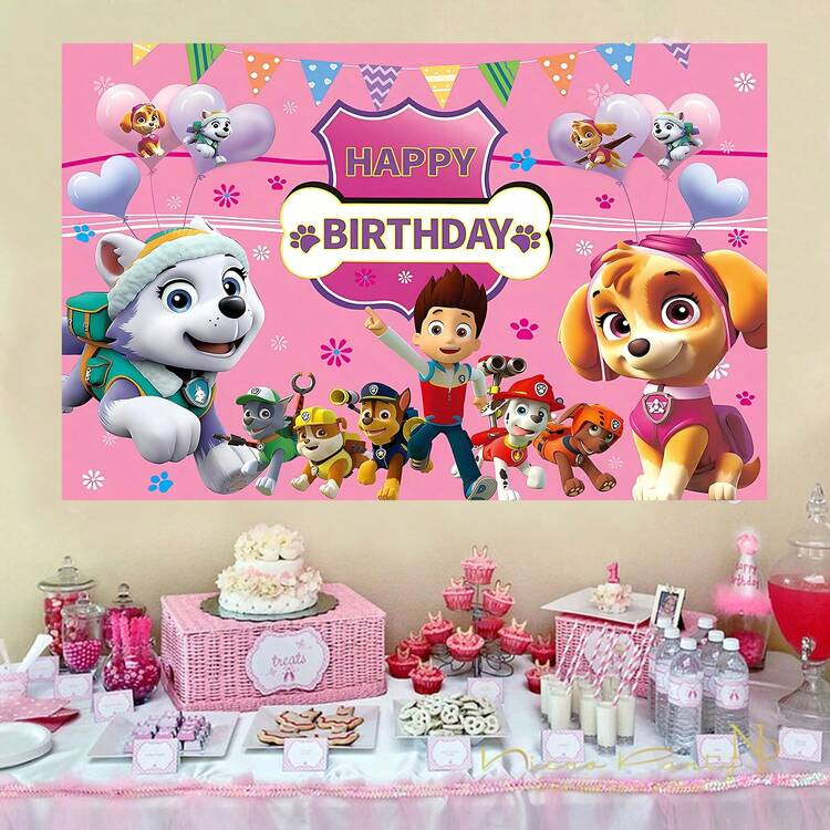 Pink Theme Dog Patrol Squad Party Background, Suitable For Birthday Party Theme Wall Decor, Photo... | SHEIN