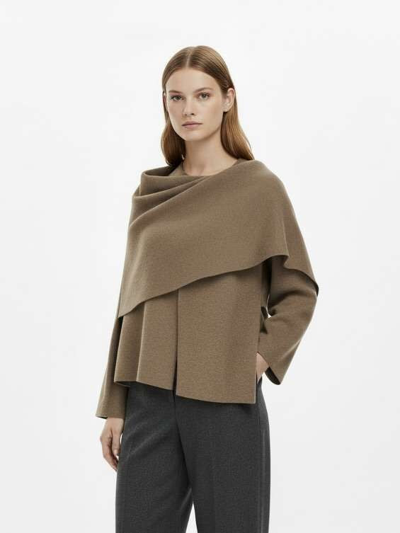 Knit Fabric Knit Asymmetrical Neck Split Cardigan For Daily Casual | Cider