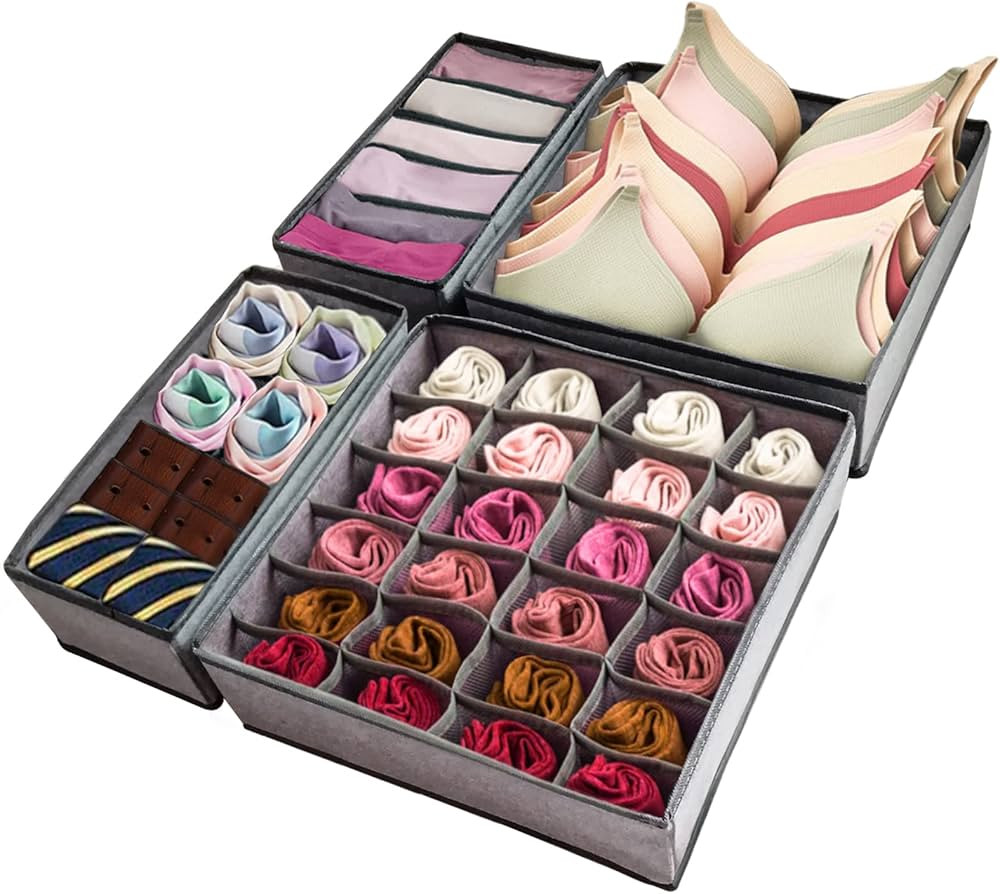 YOCOLE Lot de 4 Organiseurs de Tiroir pour Sous-Vètements, Boite Rangement sous Vetement Dressin... | Amazon (FR)
