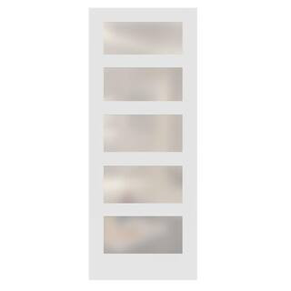 36 in. x 80 in. 5-Lite Satin Etched Glass Solid Core Primed Wood MDF Interior Door Slab | The Home Depot