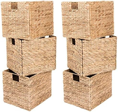 6 Decorative Hand-Woven Small Water Hyacinth Wicker Storage Basket, 16x11x11 Perfect for Shelving... | Amazon (US)