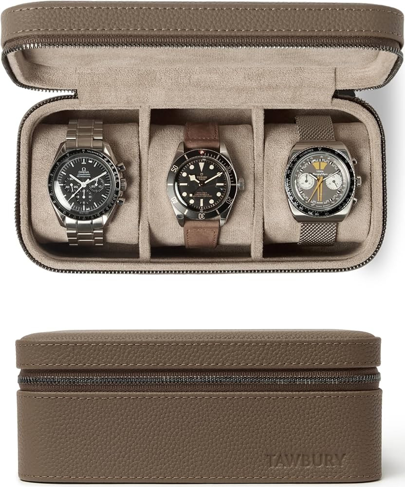 TAWBURY Luxury Leather Watch Box Unisex – Mens Travel Watch Case Zipper Closure | Taupe Top-Gra... | Amazon (US)