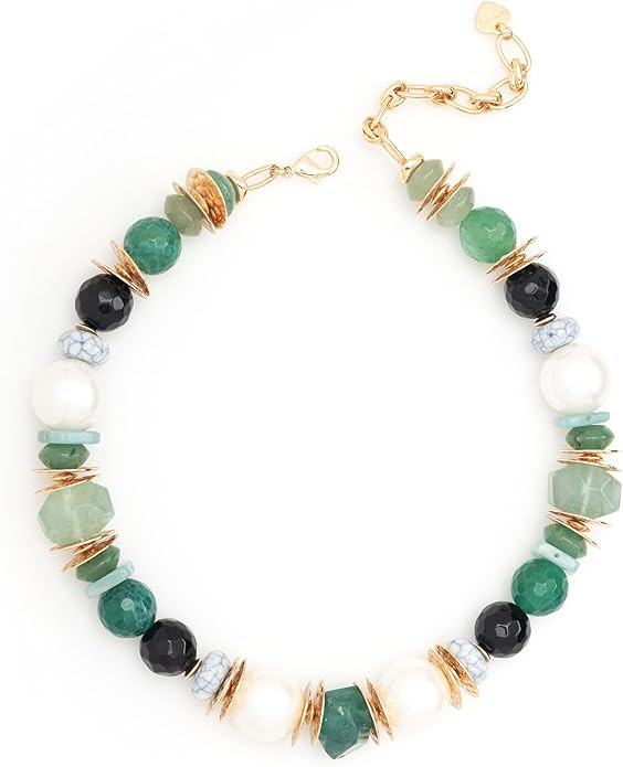 Multi Mixed Blue and Green Simulated Bead Necklace with 3" Extender | Amazon (US)