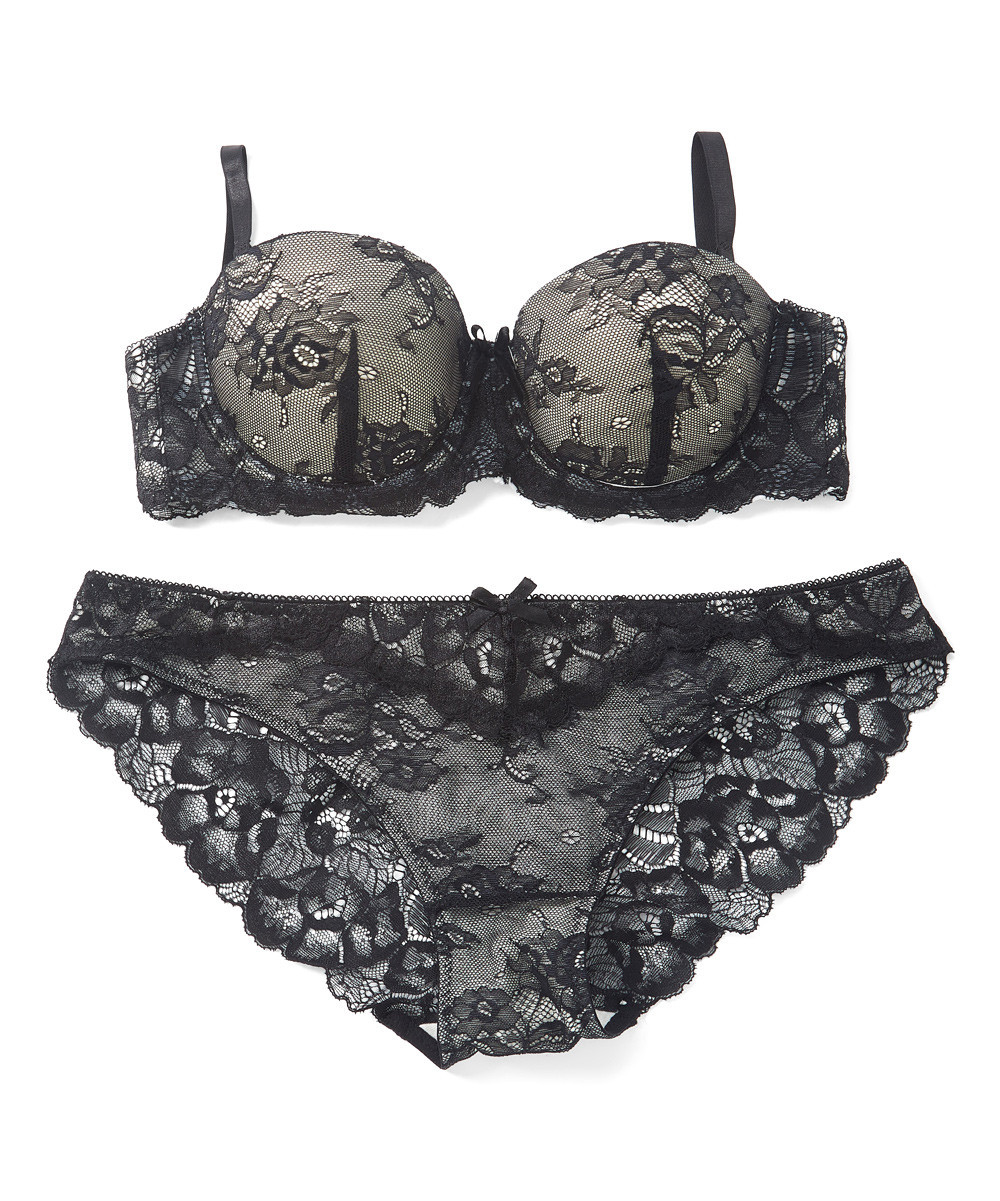 Rene Rofe Women's Bras - Black & White Free Floater Lace Bra & Bikini - Women | Zulily