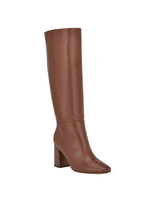 Calvin Klein Women's Arista Block Heel Square Toe Dress Boots - Dark Natural Leather | Macy's