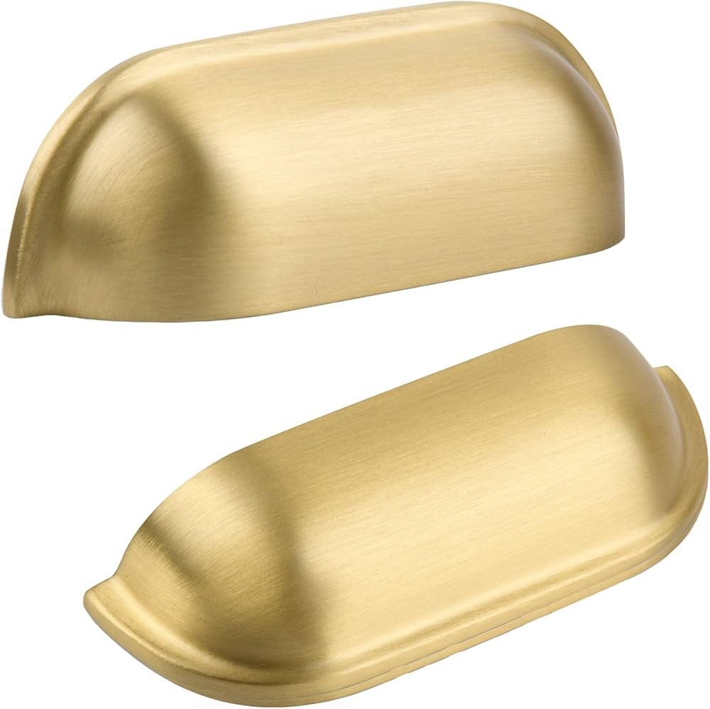 SALISENG-Brushed Matt Gold Kitchen Cabinet Drawer Cup Pulls 5 Pack, 2-1/2 inch Small Solid Brass ... | Amazon (US)