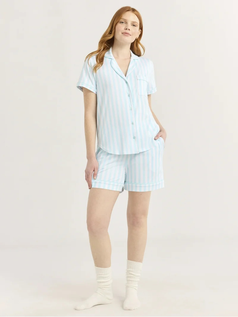 Joyspun Women's Dreamy Soft Collection Notch Collar Top and Shorts Pajama Set, 2-Piece, Sizes XS-... | Walmart (US)