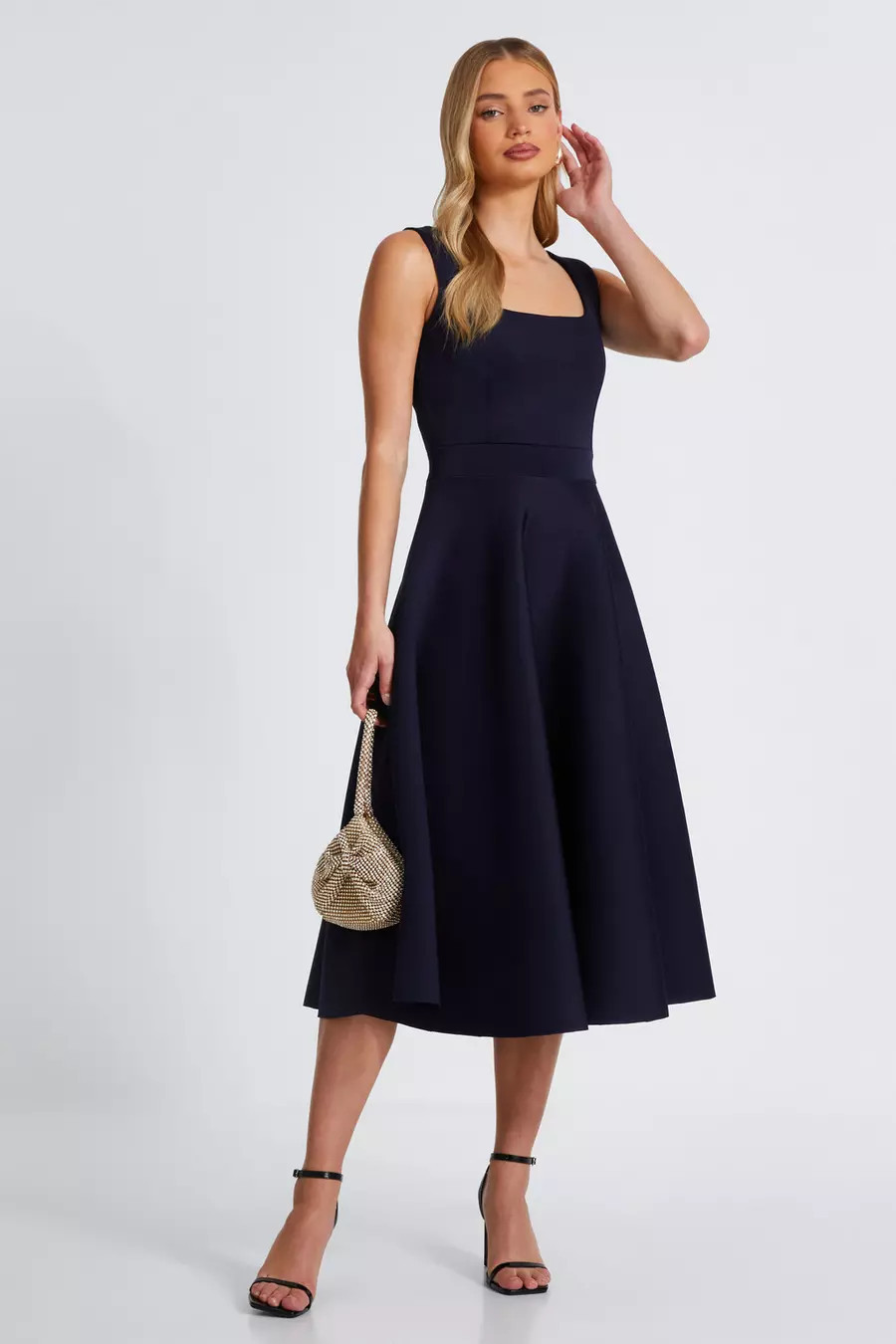 Navy Square Neckline Skater Dress | Quiz Clothing