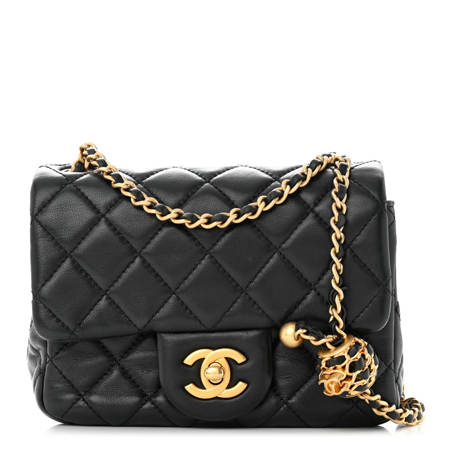 Lambskin Quilted Mini Pearl Crush Flap Black | FASHIONPHILE (US)
