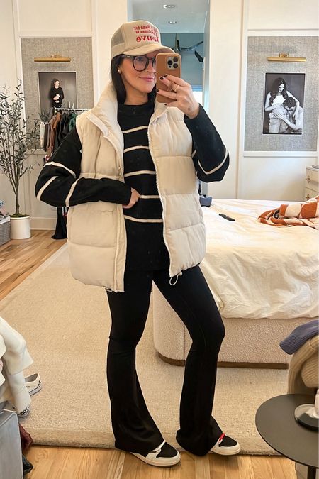 Today’s comfy outfit! Paired this striped sweater with my Aerie flare leggings and a puffer vest for a comfy but cute look! Medium in the sweater, M Long in the yoga pants. Large in the vest

#LTKGiftGuide #LTKSeasonal #LTKHoliday