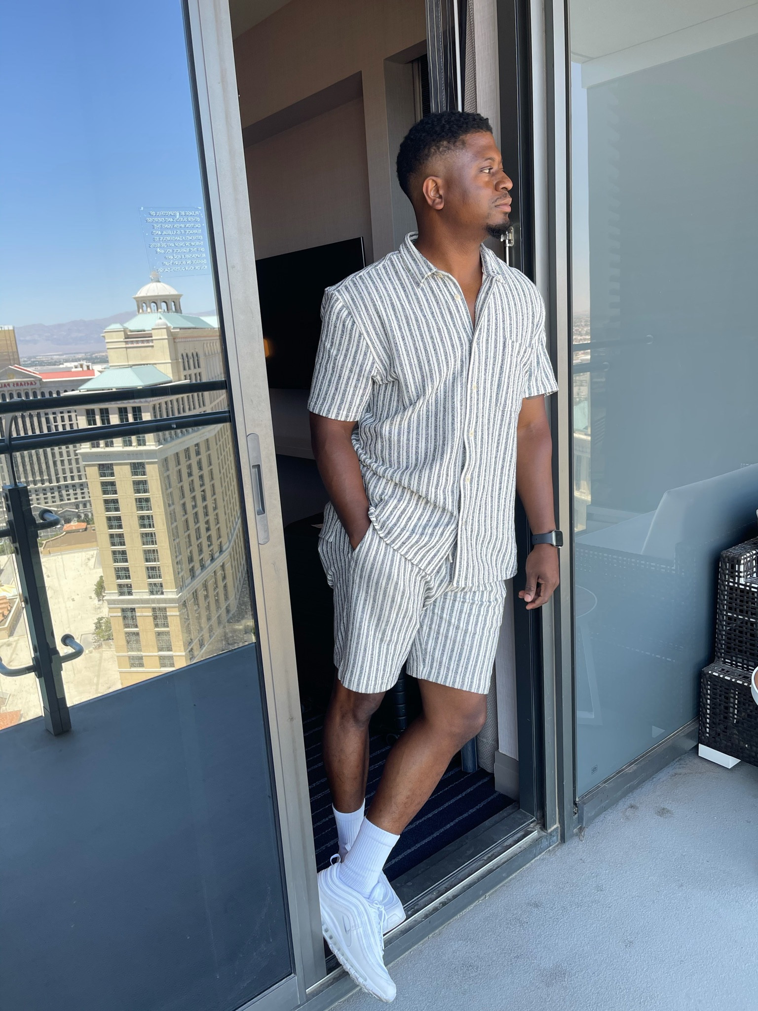 All White nike airmax, striped matching short set 

#LTKtravel #LTKstyletip #LTKshoecrush