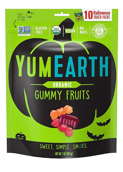 YumEarth Organic Halloween Gummy Fruits, 10 Snack Packs Per Bag | Amazon (US)