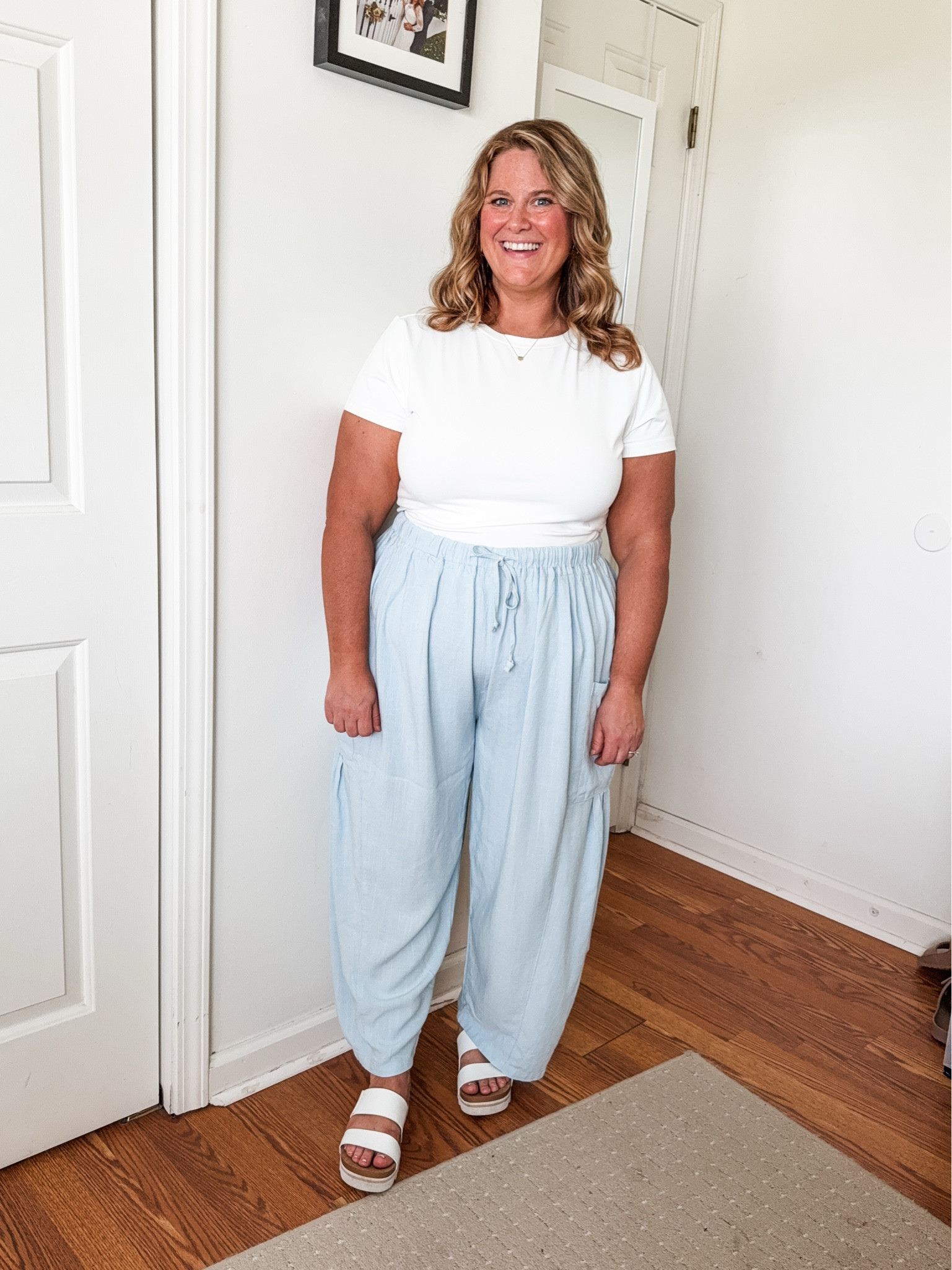Linen pants outfit- wearing a large in my pants and an XXL in my tee

#LTKMidsize #LTKSeasonal #LTKootd
