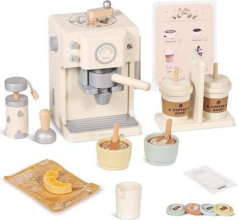 Kids Wooden Coffee Playset with Grinder, Toy Coffee Maker for Kids Toddlers, Pretend Play Kitchen... | Amazon (US)