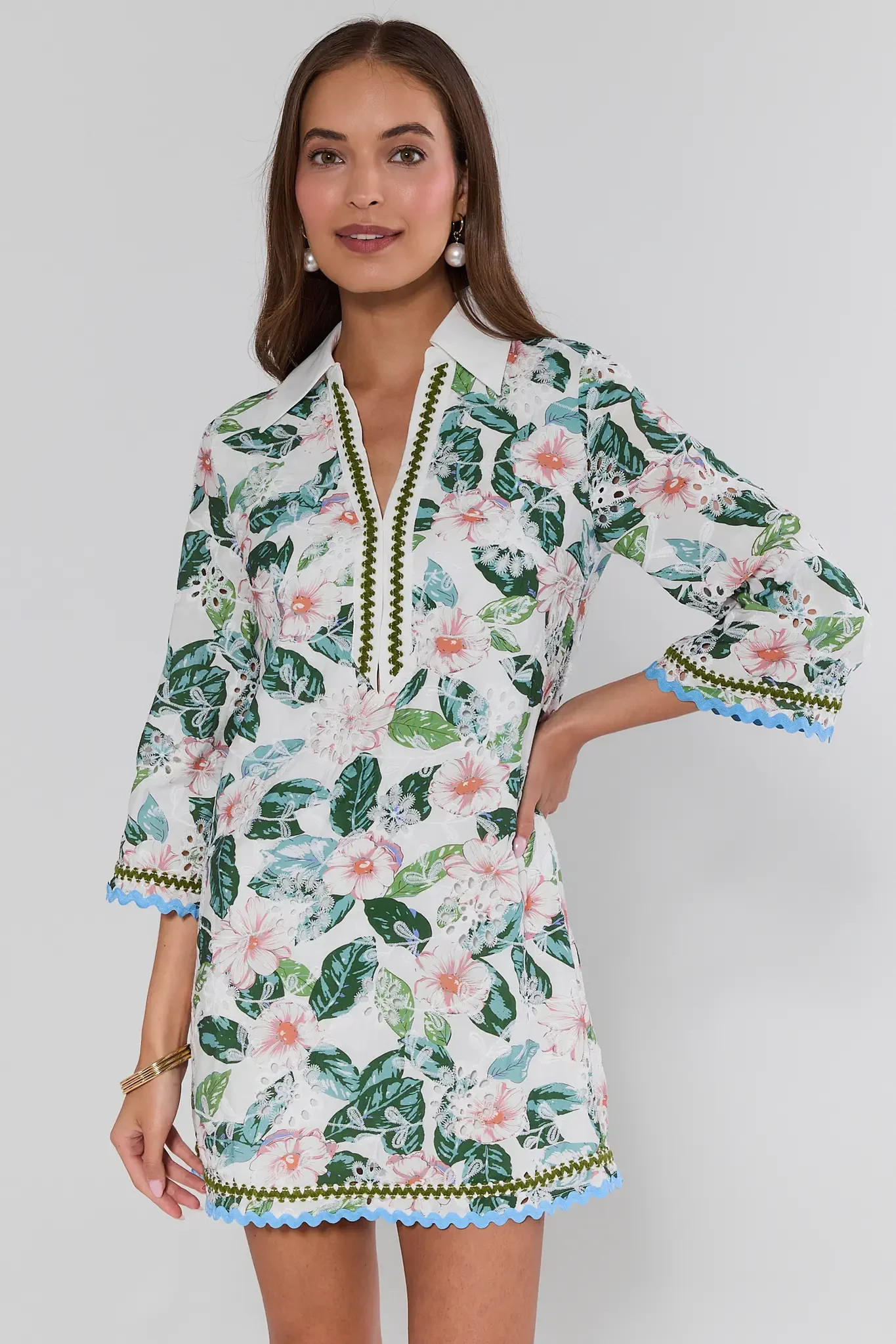 Harlow White Floral Eyelet Short Dress | Avara