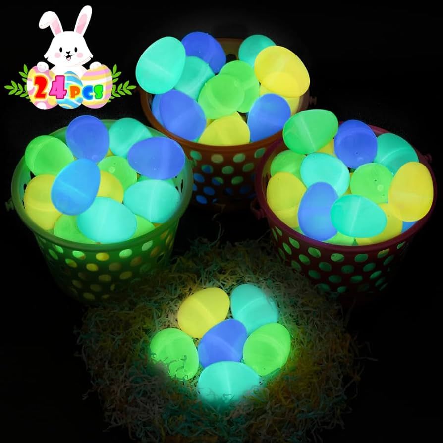 24 Glow in the Dark Easter Eggs, Plastic Eggs for Easter Basket Stuffers, Easter Eggs Hunt Party ... | Amazon (US)