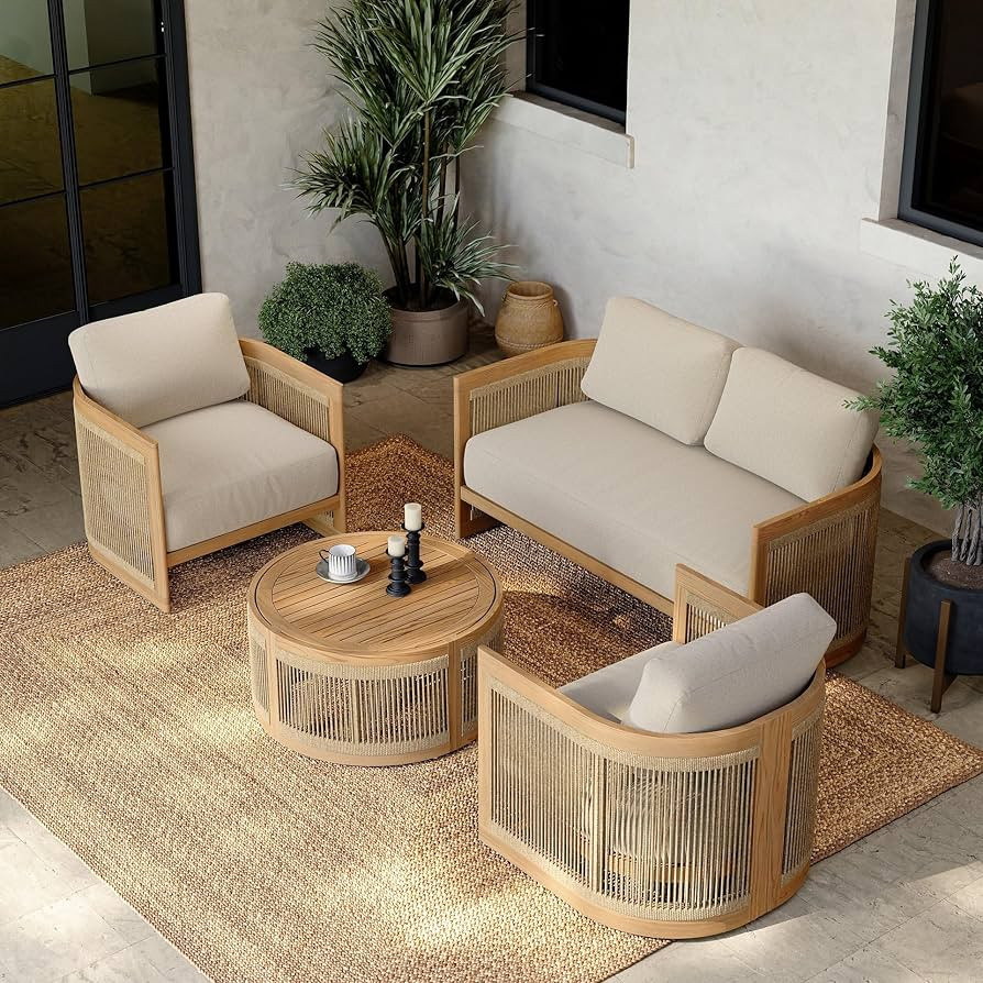 homary 4 Piece Outdoor Combo Sofa Set, All Weather Patio Furniture Set with Cushions and Coffee T... | Amazon (US)
