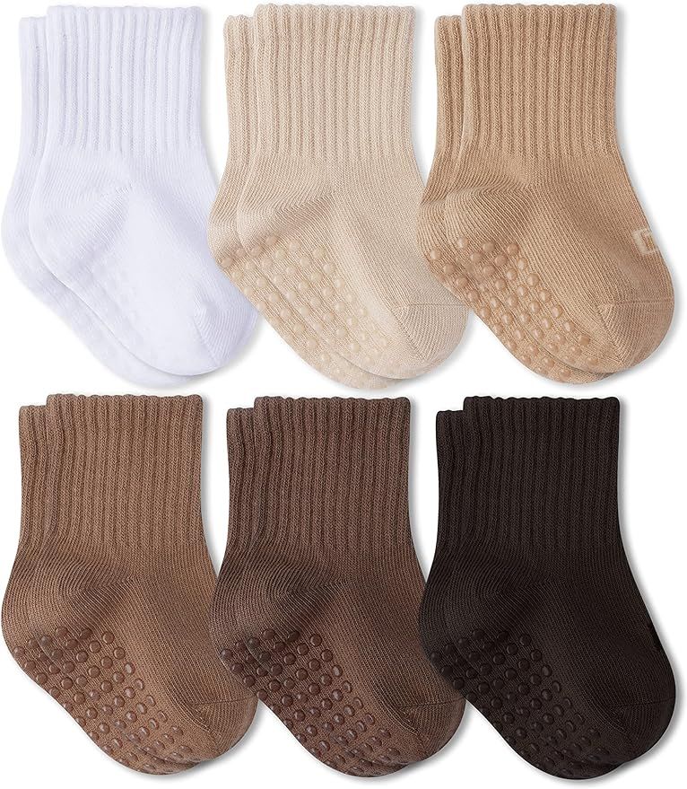 6 Pairs Neutral Baby Socks with Grips - Made from Recycled Material with Seamless Toe - Skin Tone... | Amazon (US)