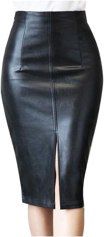 RAMISU Faux Leather Pencil Skirt High Waist Split Lady's Half Body Midi Hip Skirt | Amazon (US)