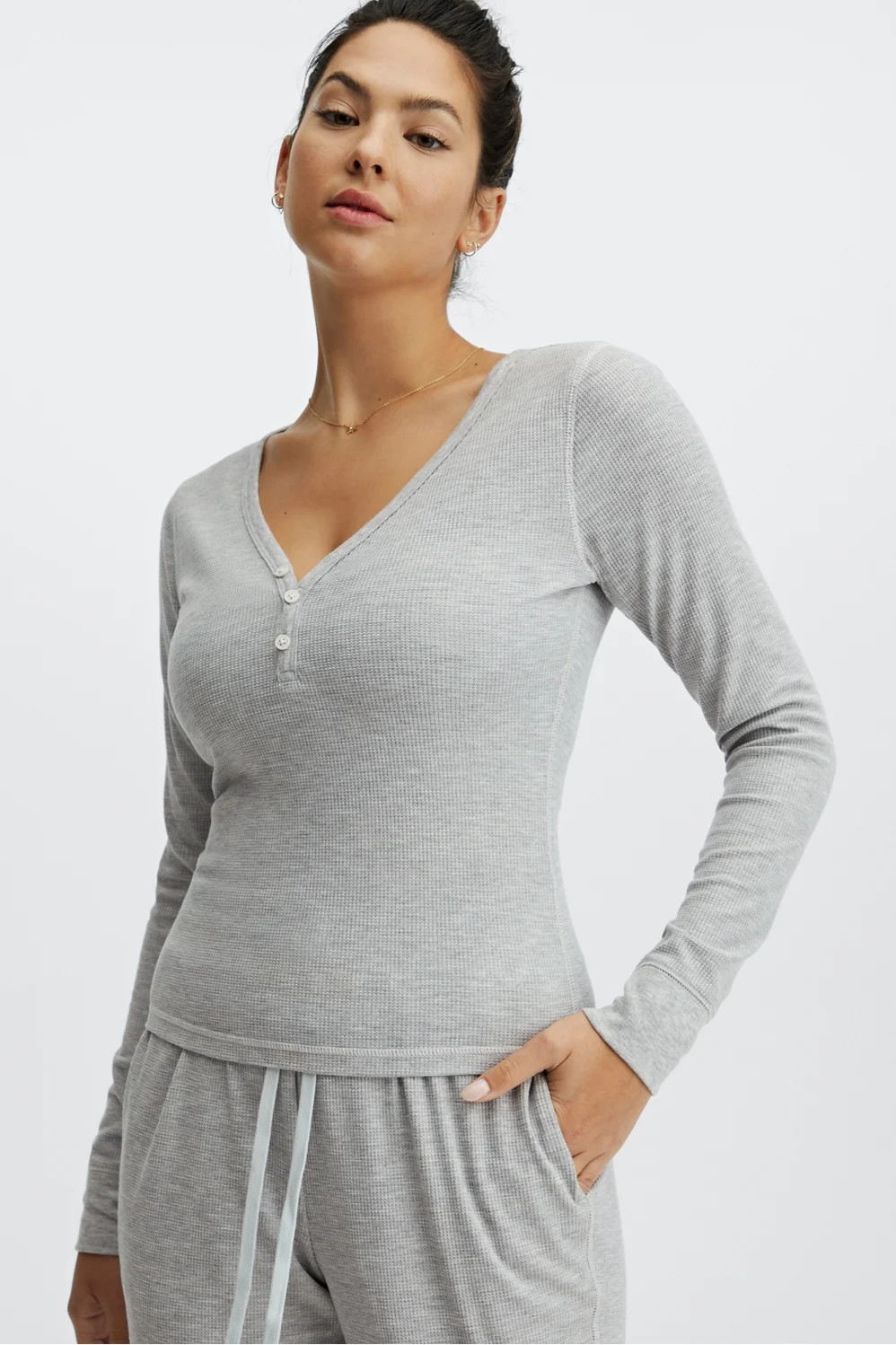 Long-Sleeve Waffle Henley | Fabletics - North America