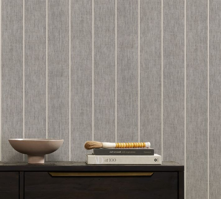 Wide Stripe Wallpaper, 24 Sq Ft - Grey | Pottery Barn (US)