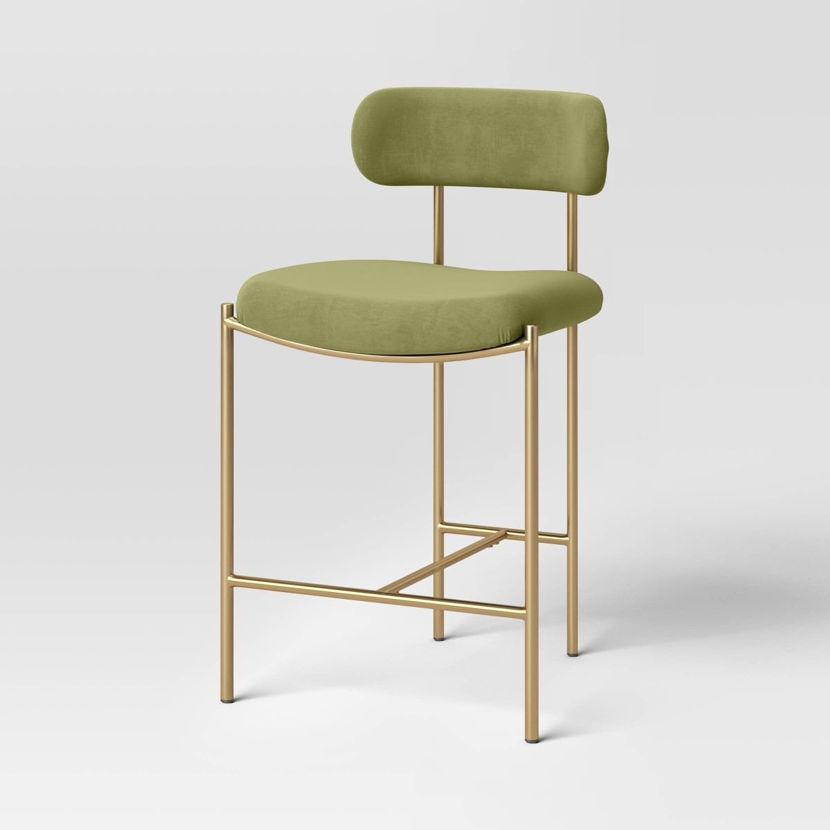 Orion Luxe Backed Counter Height Barstool with Brass Legs Olive Green Velvet - Threshold™ | Target