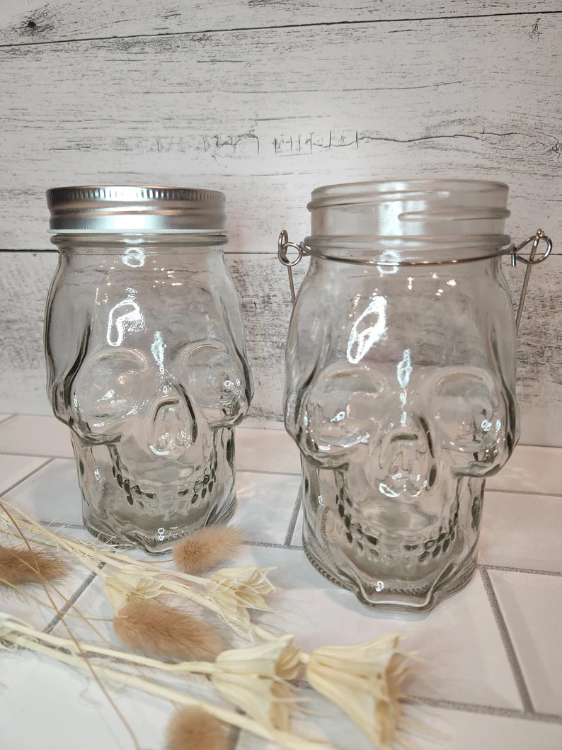 Skull Mason Jar, Skull Shaped Jar, Halloween Party Decoration, Candy Jar, Storage & Organization,... | Etsy (US)