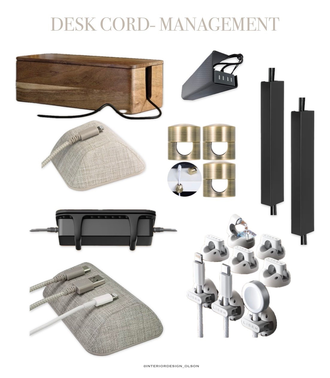 One of the MOST asked questions I get: How do you hide all the cords on your desk?

The secret is layering smart cord-management solutions so everything disappears while still being functional. I use a combination of a cord box, adhesive cord clips, cable sleeves, and an under-desk power strip to keep wires off the floor and out of sight.

One of my biggest game-changers? A rug with a slit under the desk it allows cords to pass through cleanly without bunching, tripping, or ruining the look. It's such a small detail but makes a HUGE difference in keeping your office feeling polished and intentional.

If you're designing a home office and want it to look clean, elevated, and clutter-tree (even with multiple monitors), these are the exact pieces I recommend and use myself.

Everything is linked for easy shopping