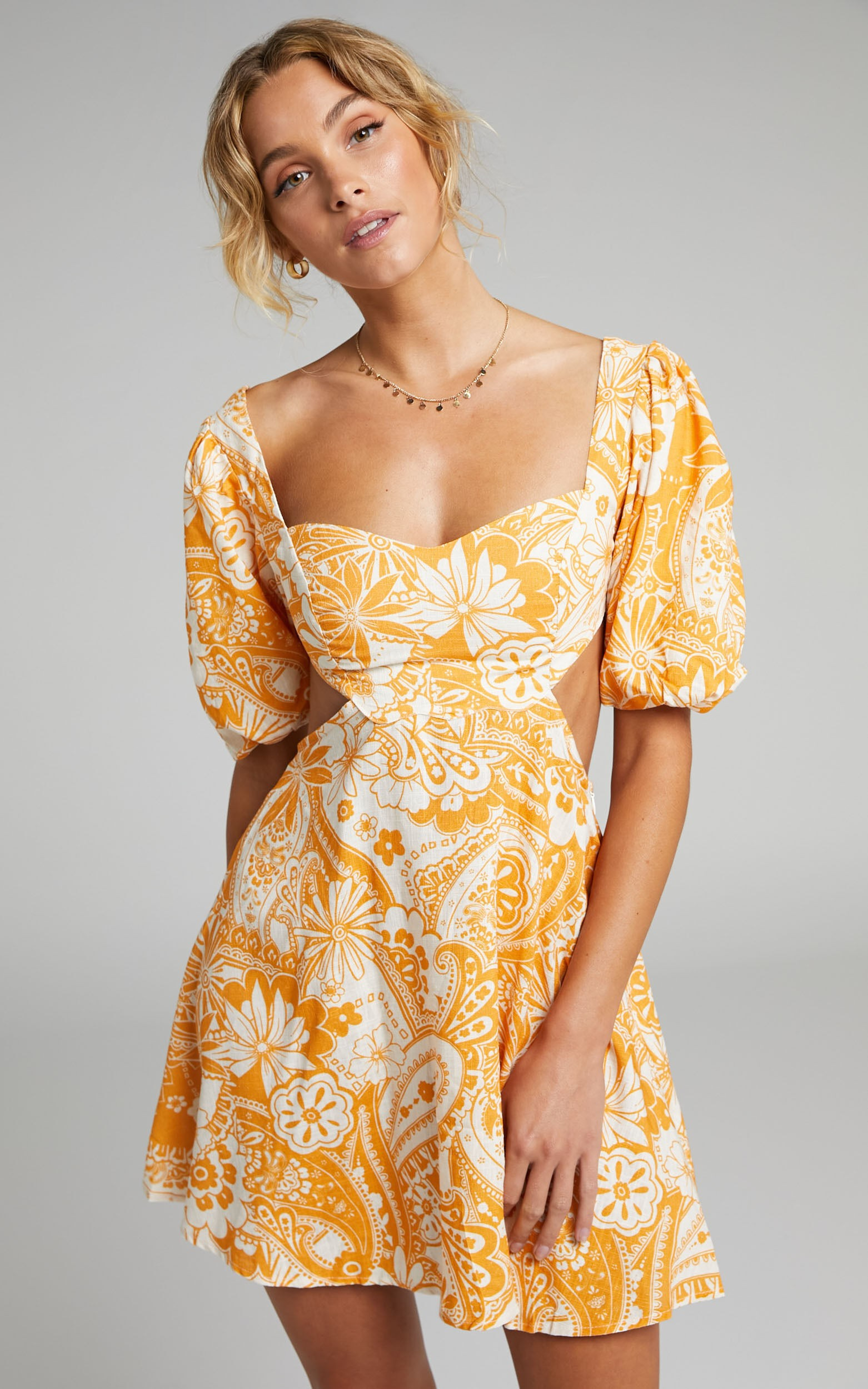 Gyah Balloon Sleeve Mini Dress in Rust Paisley | Showpo | Showpo - deactived