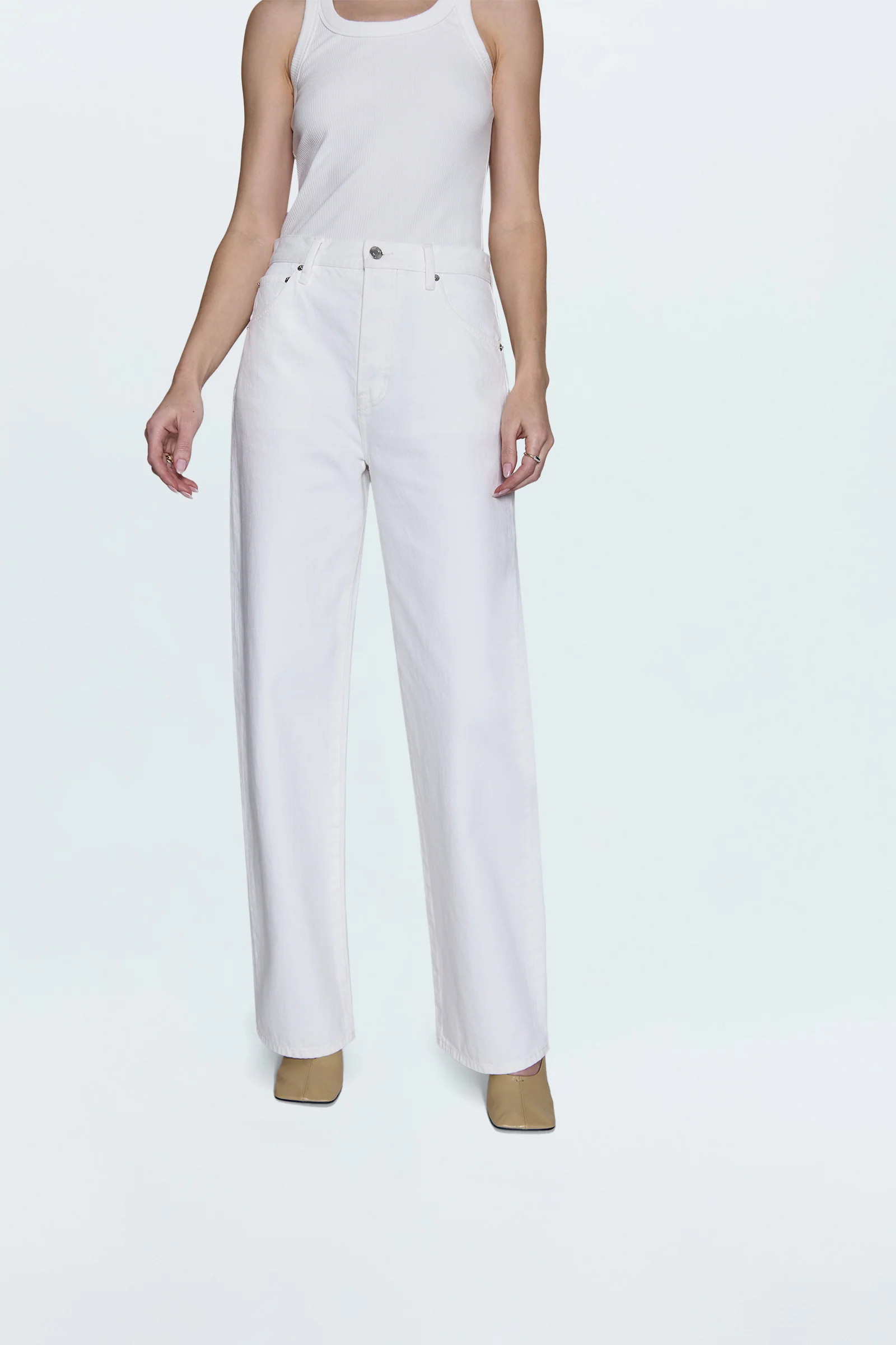 Tate High Rise Bowed Wide Leg Jean - Paper White | Pistola Denim