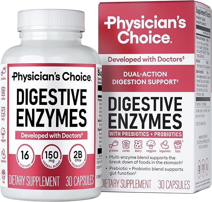 Physician's CHOICE Enzimas digestivas - Enzimas m\u00faltiples, bromelina, prebi\u00f3ticos org\u... | Amazon (US)