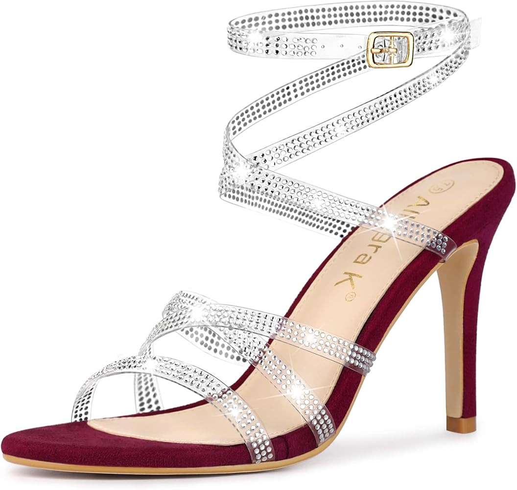 Allegra K Women's Rhinestone Strappy Ankle Strap Stiletto Heels Sandals | Amazon (US)