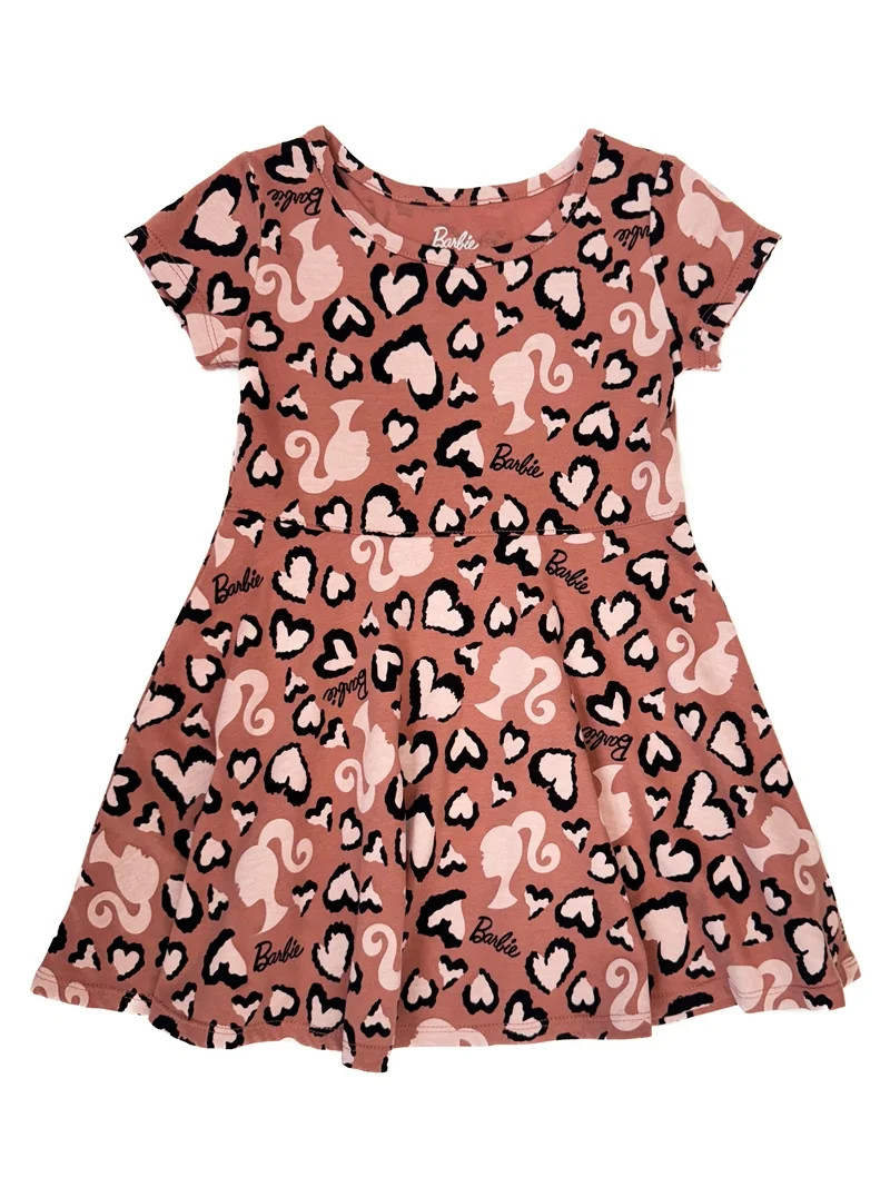 Barbie Girls' Allover Print Dress with Short Sleeves, Sizes 4-12 | Walmart (US)