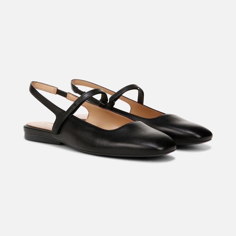 Naturalizer Connie Mary Jane Slingback Flat Shoes, Black Leather, 9.0W Strap | Naturalizer