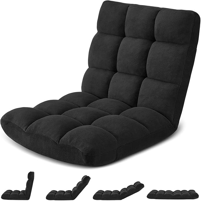 Folding Floor Gaming Chair, 14-Position Adjustable Backrest, Skin-Friendly Flannel & Aluminum All... | Amazon (US)
