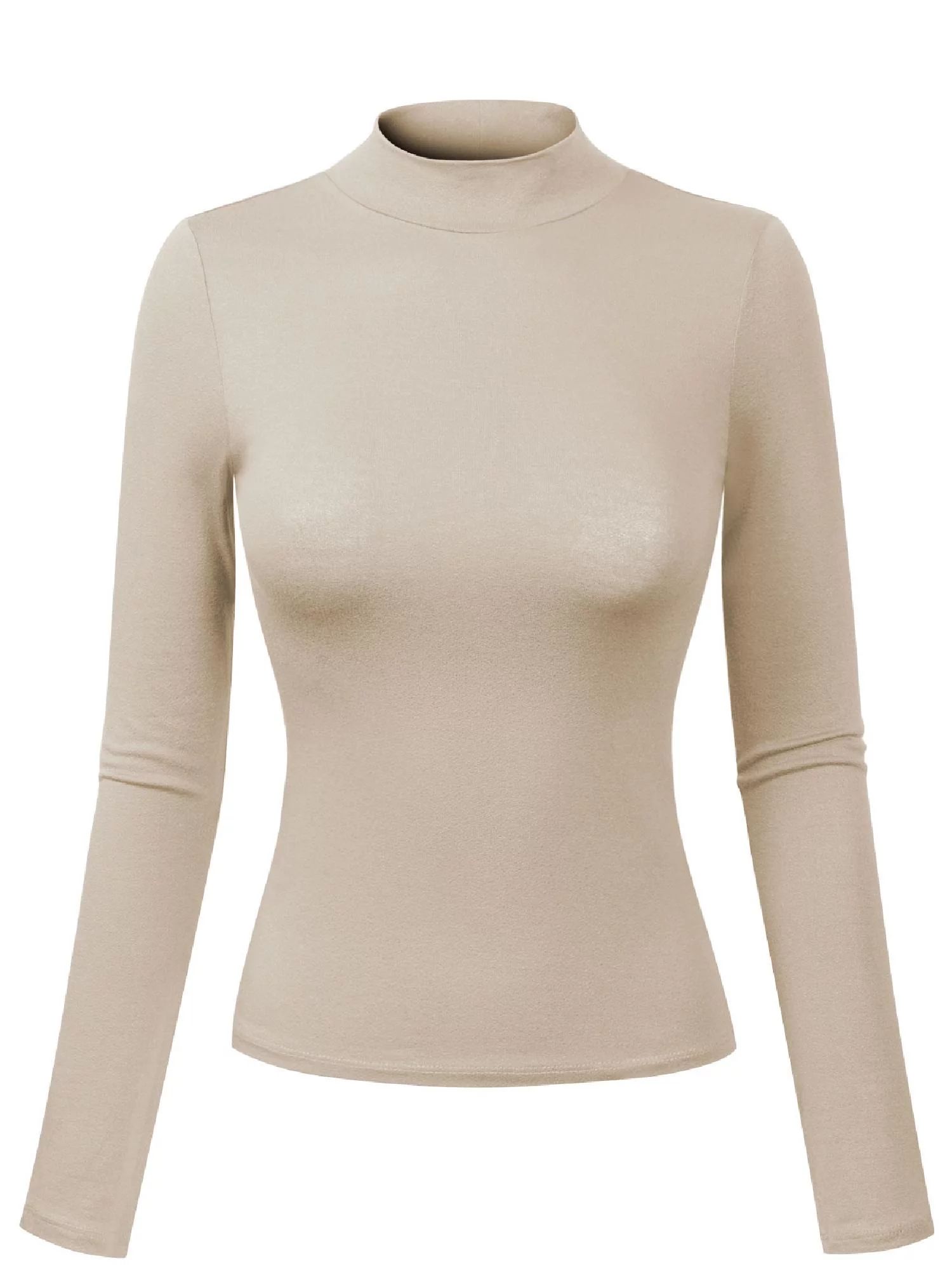 Made by Olivia Women's Solid Tight Fit Lightweight Long Sleeves Mock Neck Top - Walmart.com | Walmart (US)
