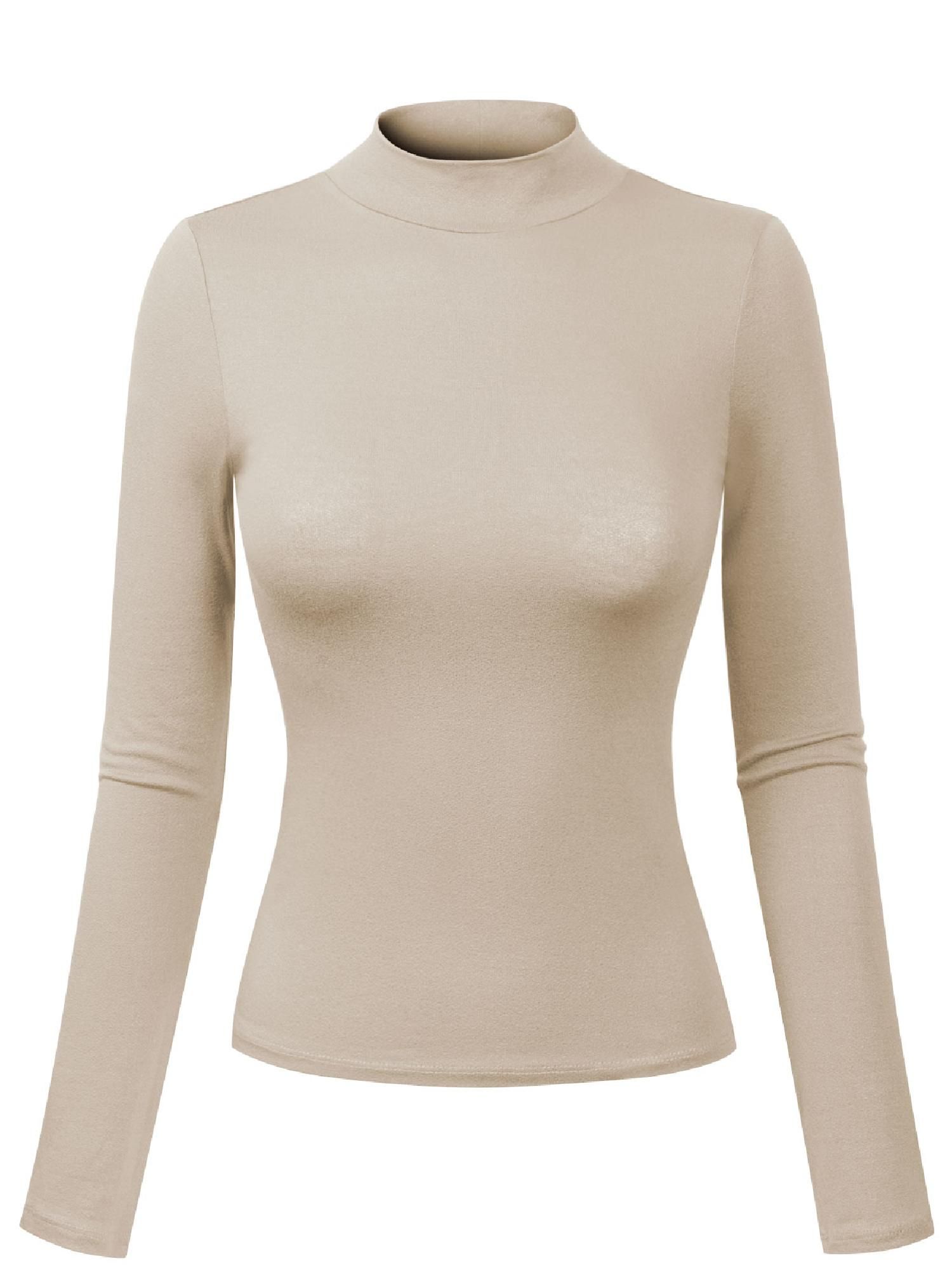 Made by Olivia Women's Solid Tight Fit Lightweight Long Sleeves Mock Neck Top - Walmart.com | Walmart (US)