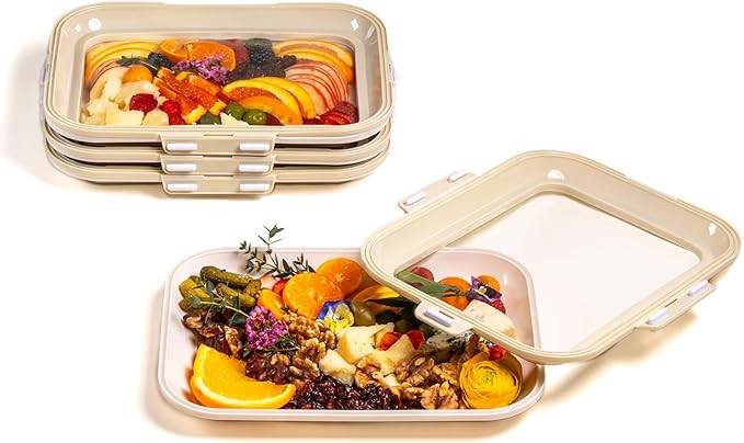 Crudités | Portable Snack Tray | Rectangle 4-Pack | Cream White | Reversible Stretch Lid Food Co... | Amazon (US)
